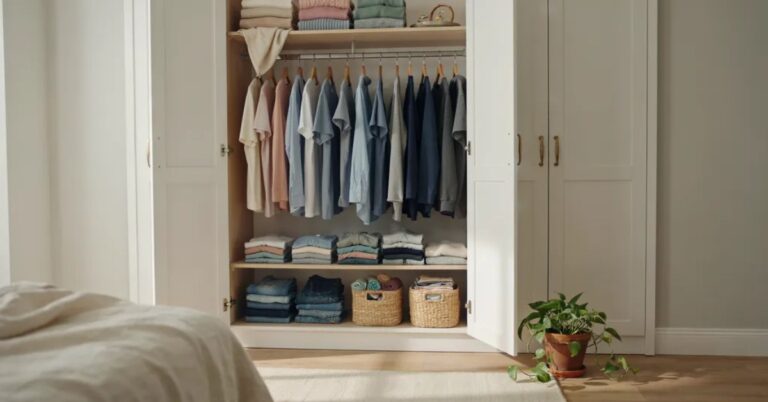 como organizar guarda roupa: roupas dobradas e separadas por categoria